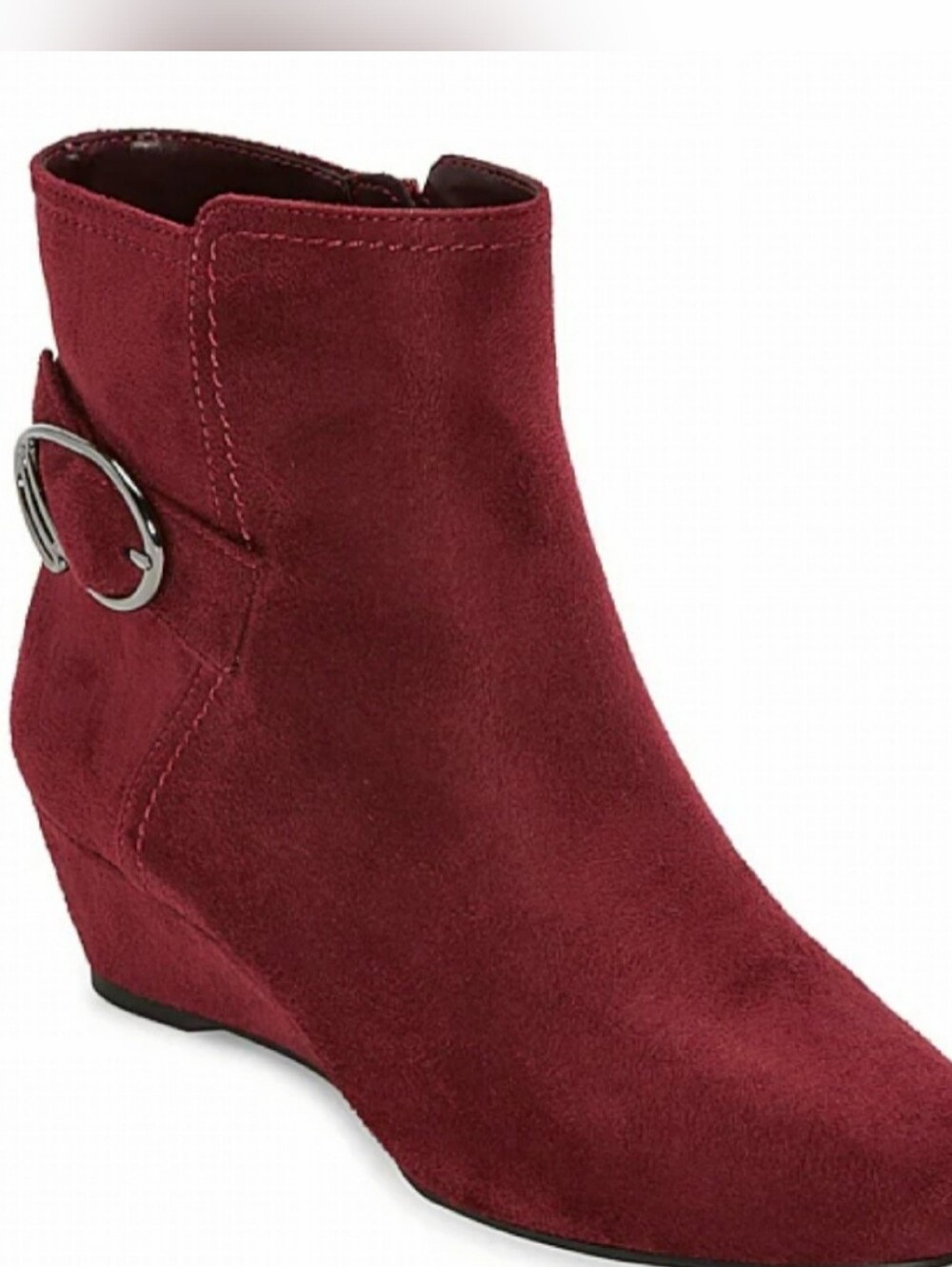 NEW. Burgundy (Wine) Suede Ankle Booties Wedge Heel side zip - Picture 3 of 7
